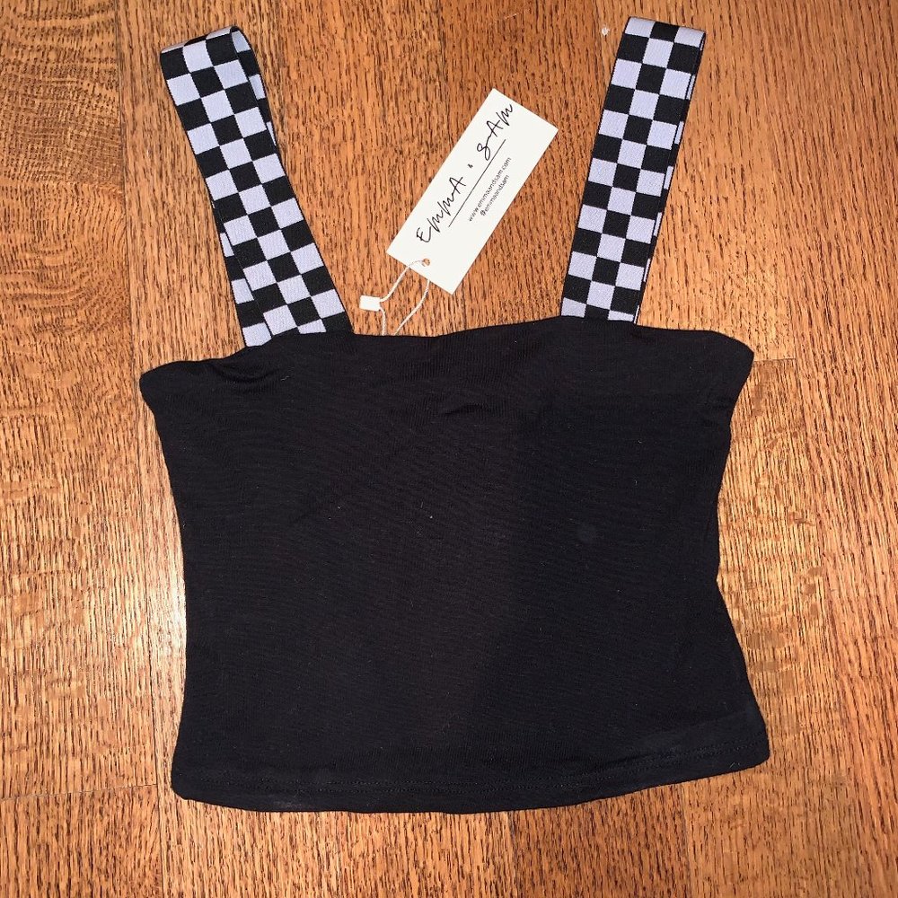 Black checkered strap tank top